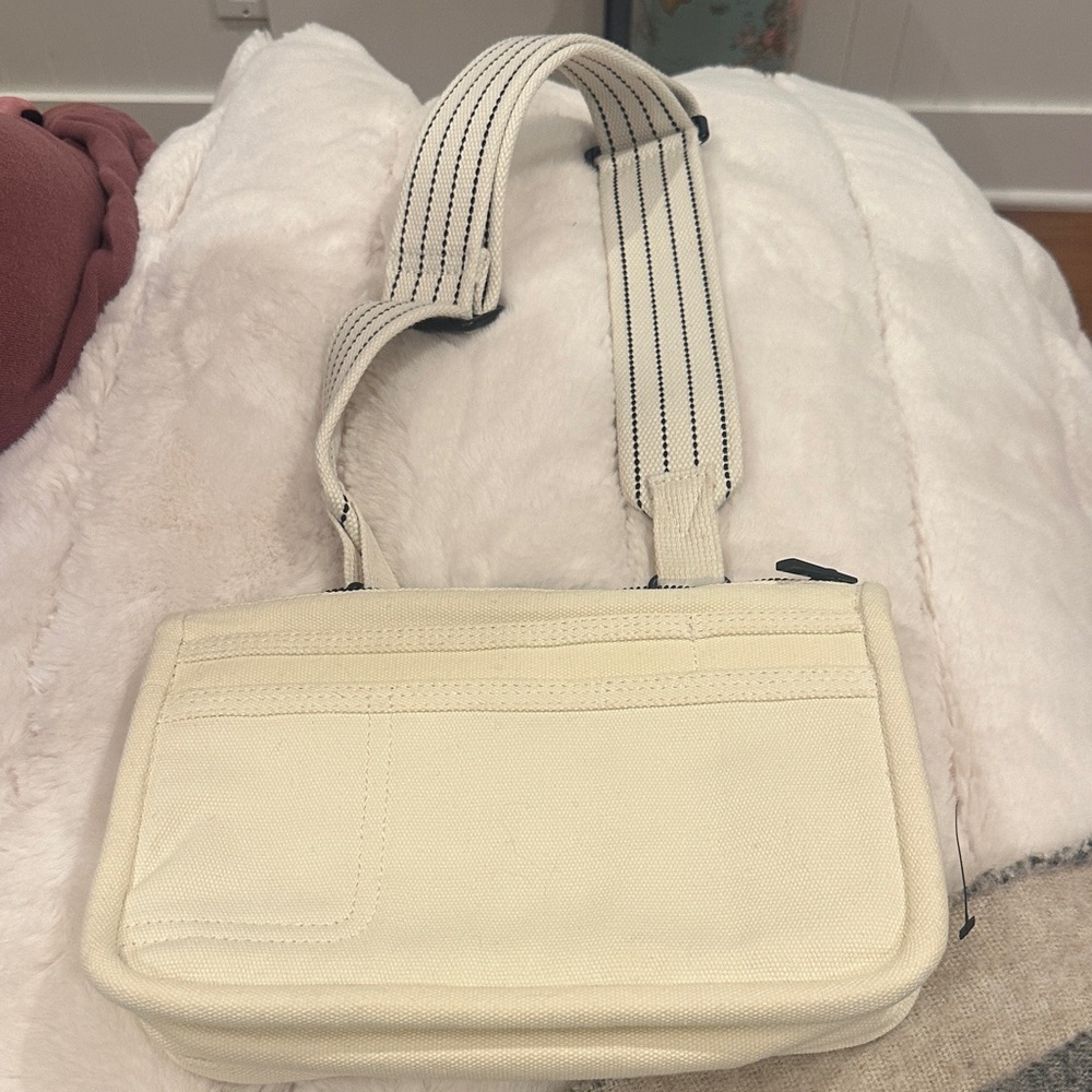 Cream Canvas Crossbody Bag or Fanny pack, multiple pockets.